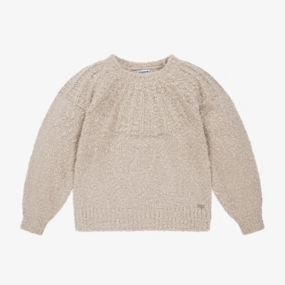 Mayoral Kids' Girls Beige Knitted Sweater In Gray