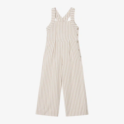 Mayoral Kids' Girls Beige Striped Jumpsuit