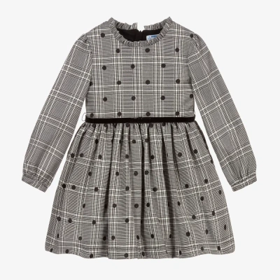 Mayoral Babies' Girls Black & Ivory Check Dress In Gray