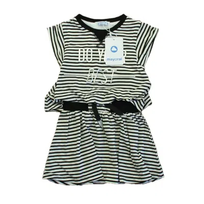Mayoral Kids' Girls Black Stripe Dress In Gray