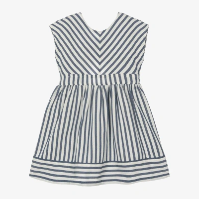 Mayoral Kids' Girls Blue & White Striped Viscose Dress