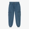 MAYORAL GIRLS BLUE COTTON CHAMBRAY CARGO TROUSERS