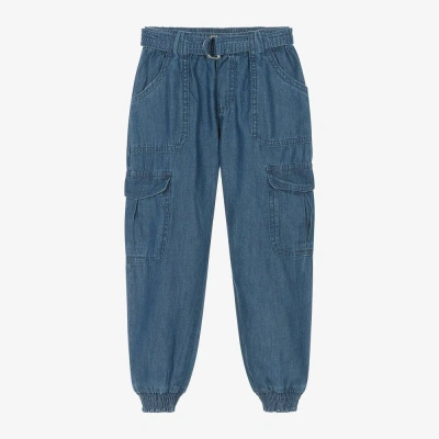 Mayoral Kids' Girls Blue Cotton Chambray Cargo Trousers