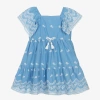 MAYORAL GIRLS BLUE EMBROIDERED COTTON DRESS