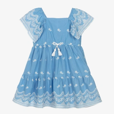 Mayoral Kids' Girls Blue Embroidered Cotton Dress