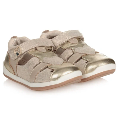 Mayoral Babies' Girls Gold Leather Heart Sandals In Brown
