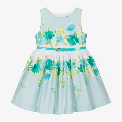 Mayoral Kids' Girls Green Floral Print Cotton Dress