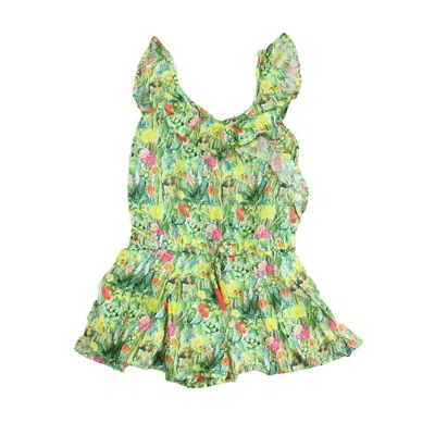 Pre-owned Mayoral Kids' Girls Green Pink Floral Romper