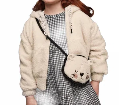 Mayoral Kids' Girls' Hooded Zip Fuzzy Jacket In Beige In Neutral