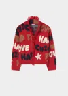 Mayoral Girls' Intarsia Chic Fringe Cardigan In Red In Multi