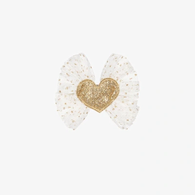 Mayoral Kids' Girls Ivory & Gold Heart Hair Clip (6cm)
