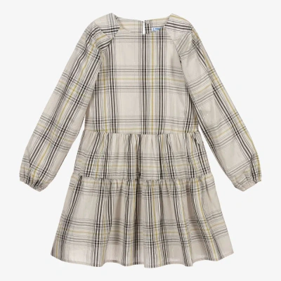 Mayoral Kids' Girls Ivory Check Dress In Gray