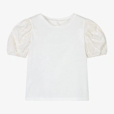 Mayoral Kids' Girls Ivory Cotton Floral T-shirt