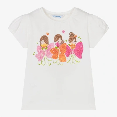 Mayoral Kids' Girls Ivory Cotton T-shirt