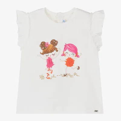 Mayoral Babies' Girls Ivory Graphic Print Cotton T-shirt