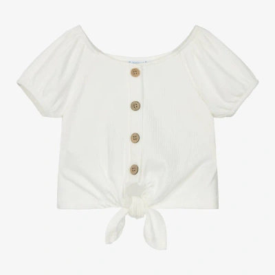 Mayoral Kids' Girls Ivory Ribbed Jersey Top