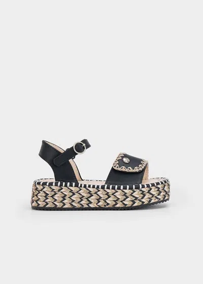 Mayoral Kids' Girls' Jute Platform Sandals In Black