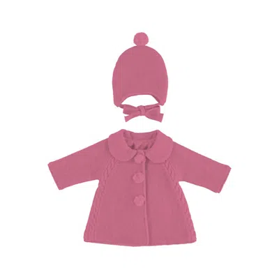 Mayoral Kids' Girls Knit Coat And Hat Set In Dark Rose In Pink