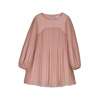 Mayoral Kids' Girls' Long Sleeves Pleated Dress In Pink In Brown