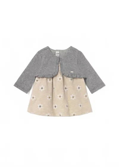 Mayoral Kids' Girls Newborn Knit Dress With Cardigan In Sand In Neutral