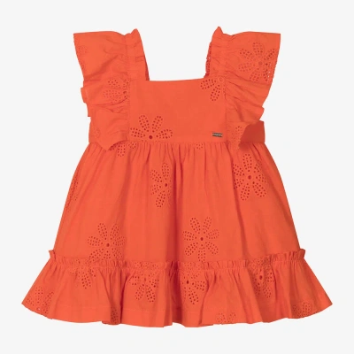 Mayoral Babies' Girls Orange Cotton Broderie Anglaise Dress