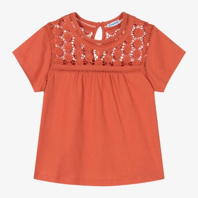 Mayoral Kids' Girls Orange Cotton Crochet T-shirt