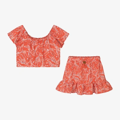 Mayoral Kids' Girls Orange Crêpe Skirt Set