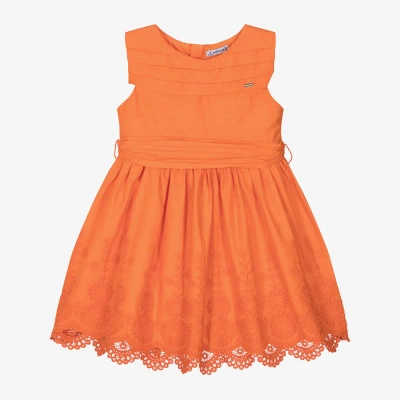Mayoral Kids' Girls Orange Embroidered Cotton Dress