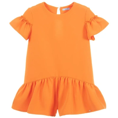 Mayoral Kids' Girls Orange Ruffle Playsuit