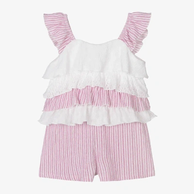 Mayoral Kids' Girls Pink & White Striped Shorts Set