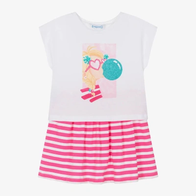 Mayoral Kids' Girls Pink Bubble Gum Cotton Skirt Set