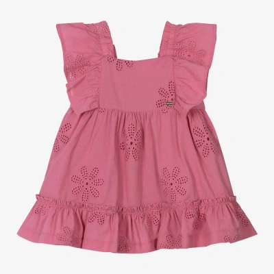 Mayoral Babies' Girls Pink Cotton Broderie Anglaise Dress