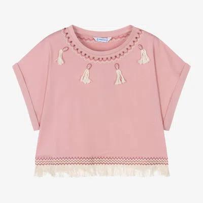 Mayoral Kids' Girls Pink Cotton Tassel T-shirt