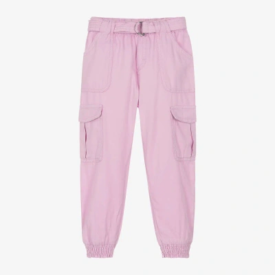Mayoral Kids' Girls Pink Cotton Twill Cargo Trousers