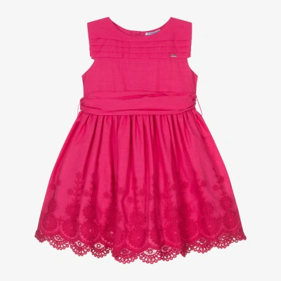 Mayoral Kids' Girls Pink Embroidered Cotton Dress