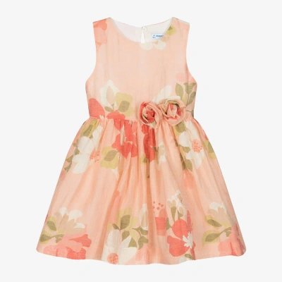 Mayoral Kids' Girls Pink Floral Linen Dress