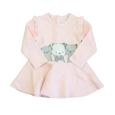 Pre-owned Mayoral Kids' Girls Pink Gray Cats Sweater Dress