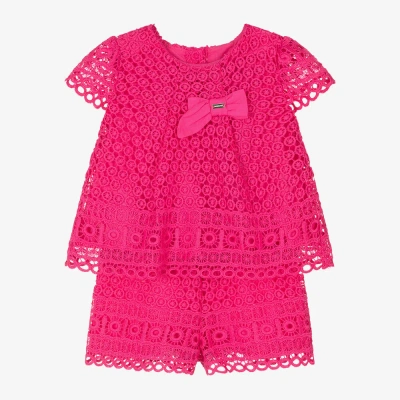 Mayoral Babies' Girls Pink Guipure Lace Shorts Set