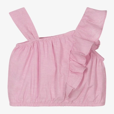 Mayoral Kids' Girls Pink Linen & Cotton Blouse