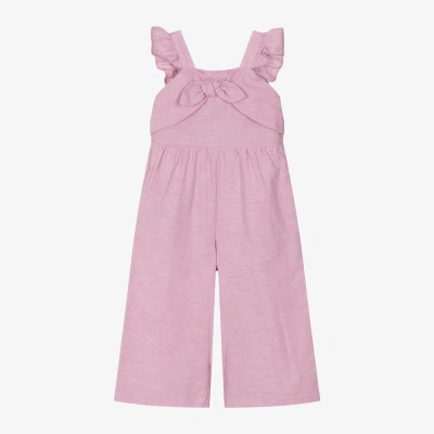 Mayoral Kids' Girls Pink Linen & Cotton Bow Jumpsuit