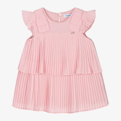Mayoral Babies' Girls Pink Pleated Crêpe Chiffon Dress
