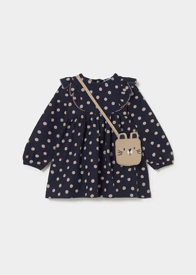 Mayoral Kids' Girls Polka Dot Dress With Matching Bag In Navy In Blue