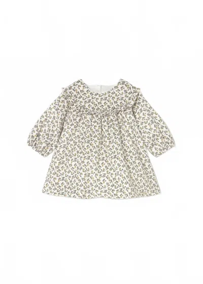 Mayoral Kids' Girls Printed Floral Velvet Dress In Beige In Neutral