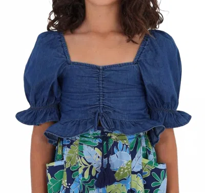 Mayoral Kids' Girls' Puff Sleeve Denim Top In Medium In Blue