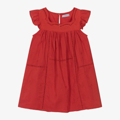 Mayoral Kids' Girls Red Cotton Embroidered Dress