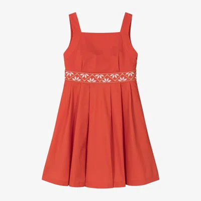 Mayoral Kids' Girls Red Cotton Embroidered Dress