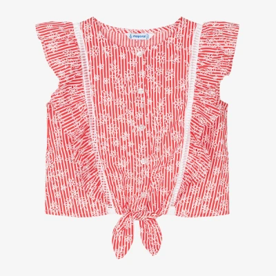 Mayoral Kids' Girls Red Striped Cotton Blouse