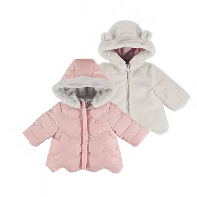 Mayoral Kids' Girls Reversible Faux Fur Puffer Jacket In Pink In Multi