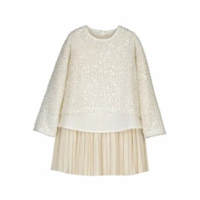 Mayoral Kids' Girls Sequin Combined Dress In Pattern In Neutral