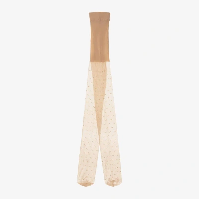 Mayoral Babies' Girls Sheer Beige & Gold Dot Tights